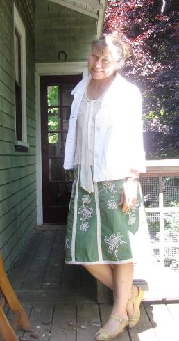 New green skirt - gosh it's bright out here!